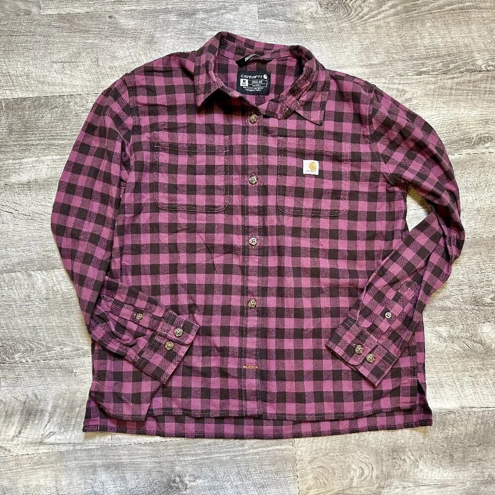 Carhartt Women’s Rugged Flex Midweight Checkered Flannel Amethyst Smoke Medium